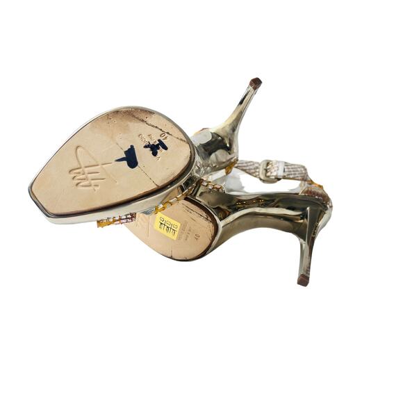 New Massimo Dogana Snake Leather Heel Sandals Size 9.5 US  Silver / Yellow Color - Picture 8 of 16